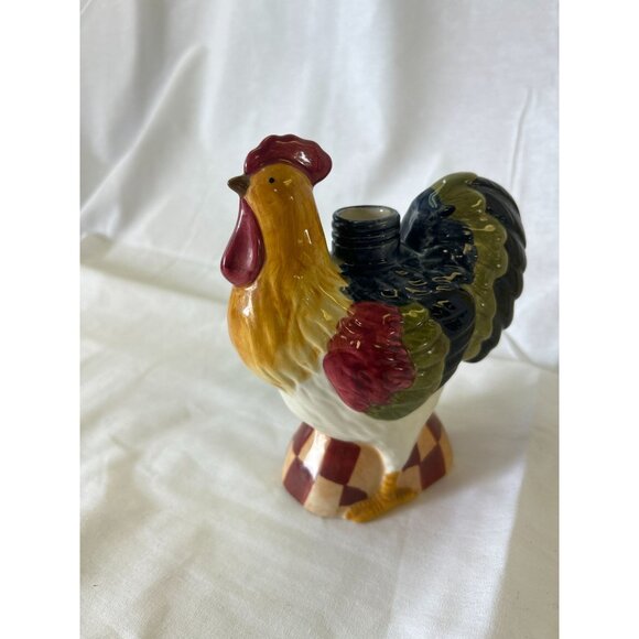 Ceramic Rooster Figurine Vase Multicolor Farmhouse Decor 6.5" Tall Hand-Painted - Picture 1 of 2